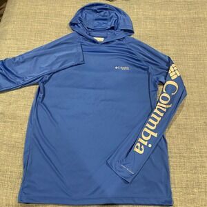 Columbia PFG Hooded Long Sleeve Sun Fishing UPF Shirt Blue Omni-Shade Men's M